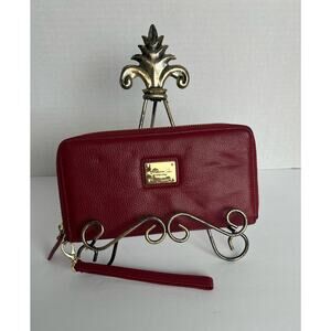 Kenneth Cole NY Dark Red Pebble Leather Zip Around Clutch Wallet Wristlet